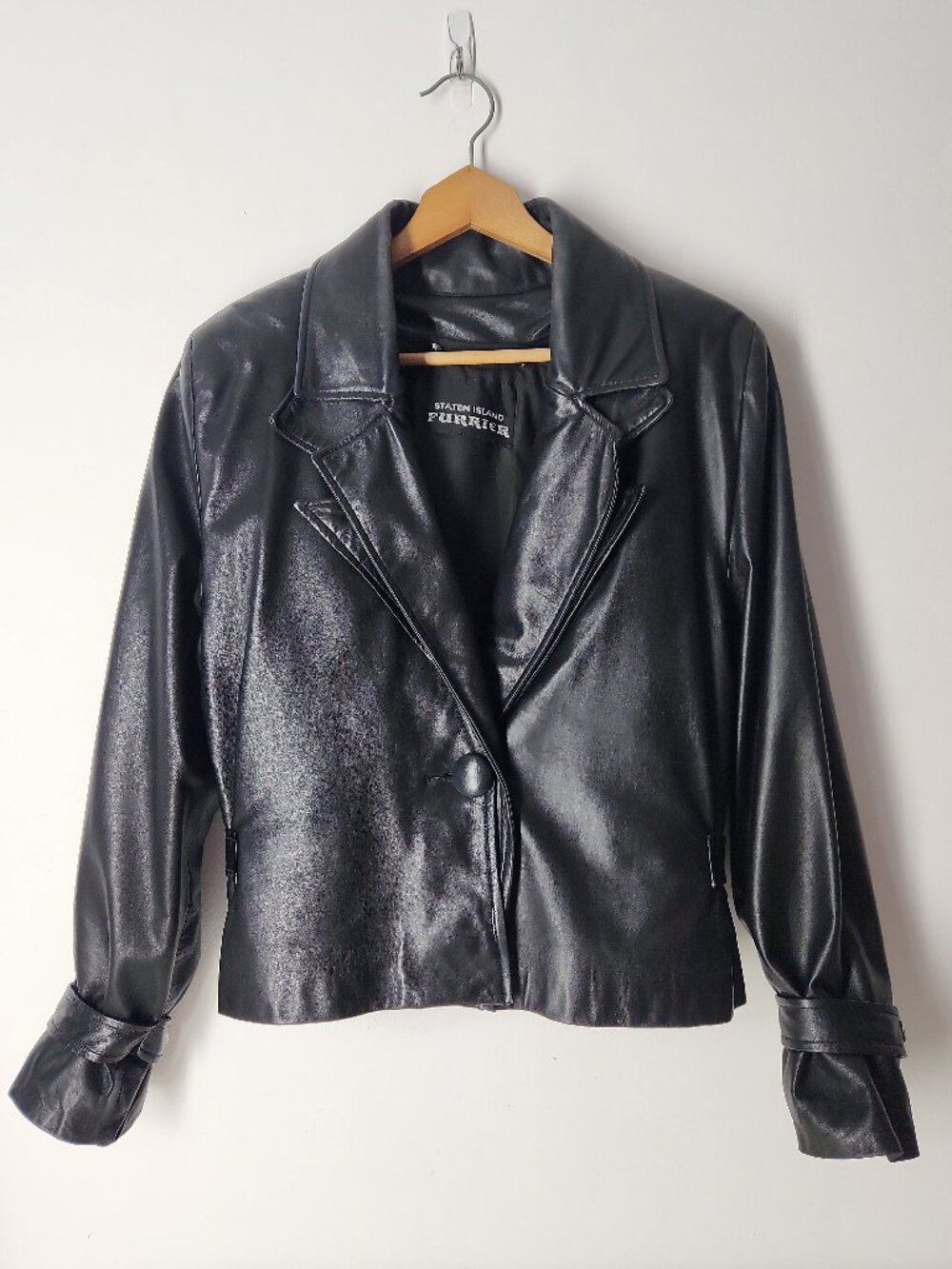 Vintage very soft leather custom made Black crop jacket Staten Island Furrier M